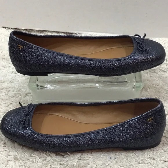 Tory Burch Laila 2 dk gray crinkle leather flats